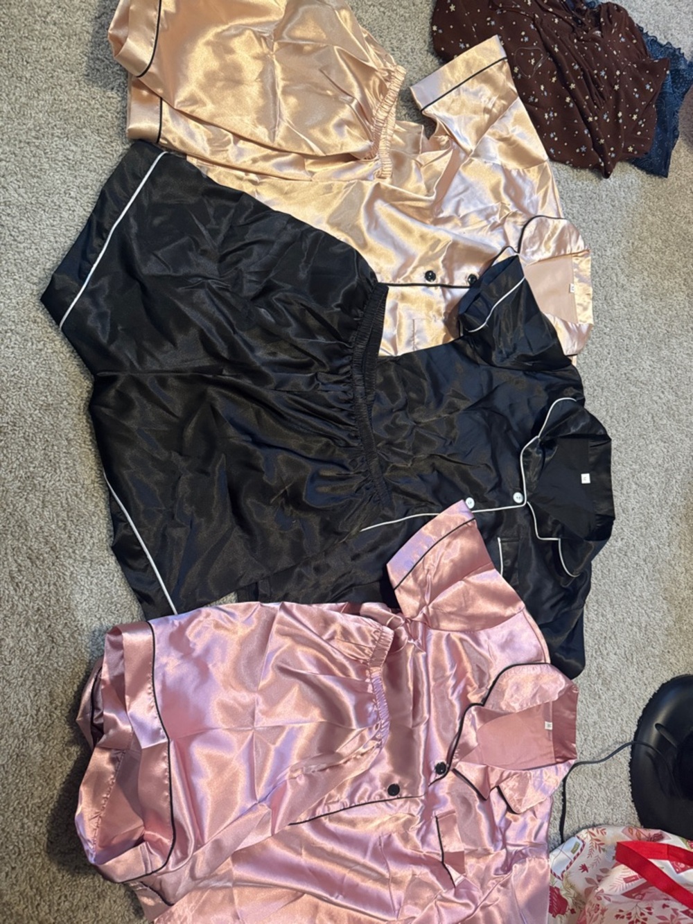 Satin Pajama Set - Black and Blush Pink